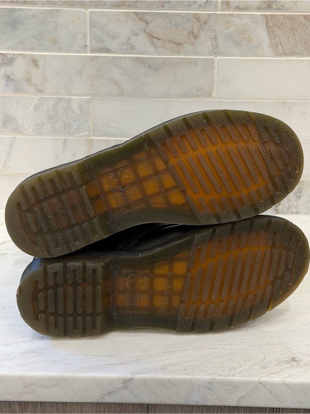 Dr. Martens Black Lace-Up Leather Combat Boots with Yellow Stitching - Picture 12 of 16
